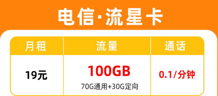 广元电信·流量卡 19元包100G流量 首月免月租-可选号-长期套餐20年