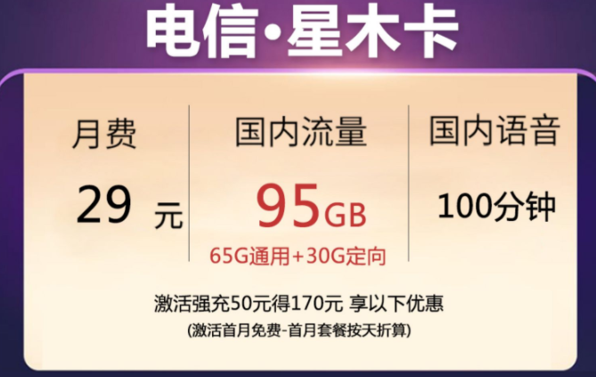 電信大流量卡 首月免月租語音+流量激活贈送話費長期套餐29元近100G流量上網(wǎng)卡